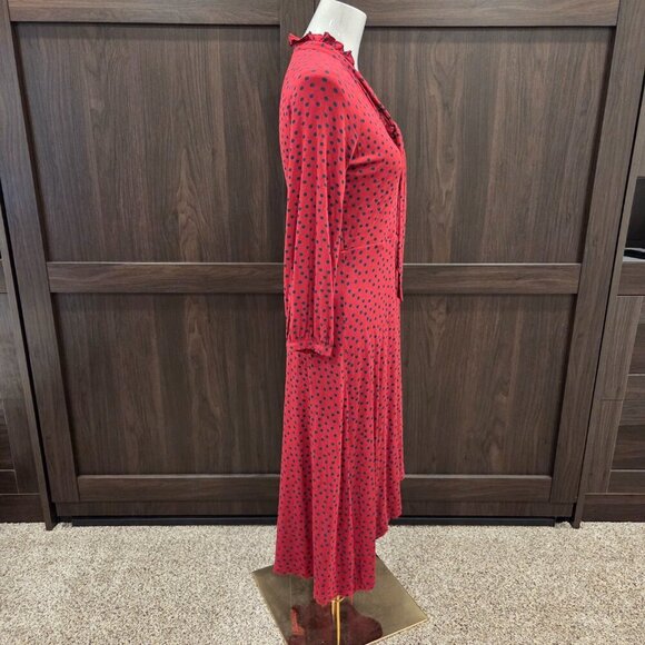 Boden Dress Womens 4P Polka Dot Stretch Jersey Red Hi-Low Hem Retro Ruffle Neck - Picture 2 of 9